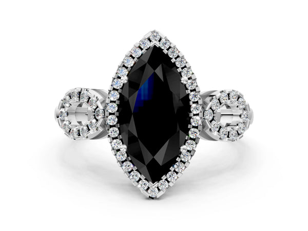 Platinum Marquise Pave Infinity Halo Engagement Ring Setting for Black Center