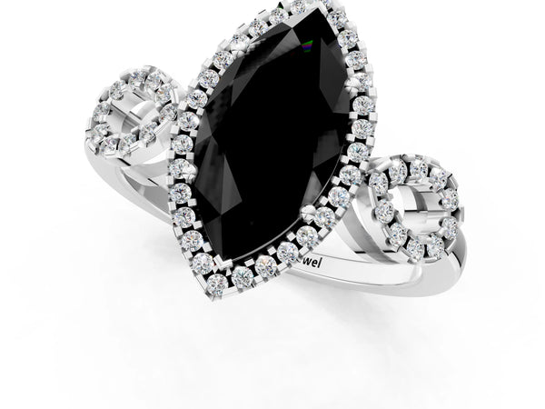 Platinum Marquise Pave Infinity Halo Engagement Ring Setting for Black Center