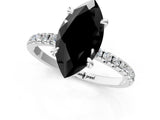 Platinum Fancy Black Marquise Cut Diamond Brilliant Solitaire Ring with Pavé Band and Four-Prong Setting_37