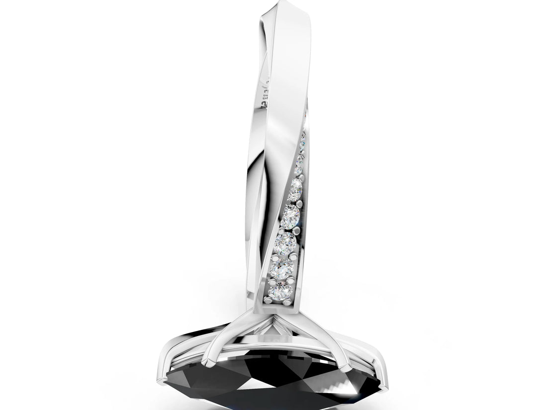 Platinum Fancy Black Marquise Cut Diamond Engagement Ring with Side Stone Accents and Four-Prong Setting_36