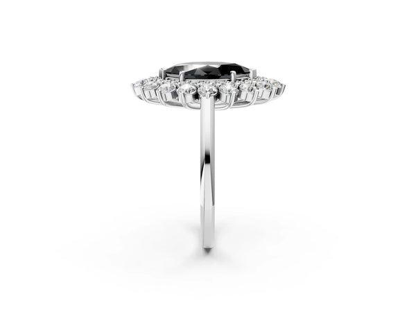 Platinum Marquise Floral Double Halo Engagement Ring Setting for Black Center