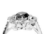 Platinum Fancy Black Marquise Cut Diamond Floral Halo Split Shank Prong Setting Ring_10