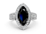 Platinum Fancy Black Marquise Cut Diamond Halo Ring with Split Shank and Bezel Accents and Prong Setting_12