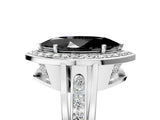 Platinum Fancy Black Marquise Cut Diamond Halo Ring with Split Shank and Bezel Accents and Prong Setting_17