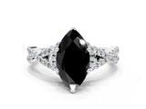 Platinum Fancy Black Marquise Cut Diamond  Halo Twist Band Solitaire Prong Setting Ring_12
