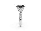 Platinum Fancy Black Marquise Cut Diamond  Halo Twist Band Solitaire Prong Setting Ring_14