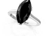 Platinum Fancy Black Marquise Cut Diamond Solitaire Ring with Flower Prong Setting and Classic Band_1