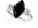 Platinum Fancy Black Marquise Cut Diamond Three-Stone Engagement Ring with Prong Setting and Pavé Band_13