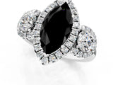 Platinum Fancy Black Marquise Cut Diamond Three-Stone Halo Ring with Prong Setting and Pavé Accents_13