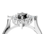 Platinum Fancy Black Marquise Cut Halo Diamond Cluster Ring with Marquise and Round Stones on a White Gold Band with Prong Setting_4