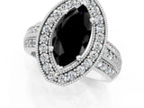 Platinum Fancy Black Marquise Cut Halo Diamond Engagement Ring with Pave Split Shank and Four-Prong Setting_7