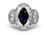 Platinum Fancy Black Marquise Cut Halo Milgrain Diamond Engagement Ring with Leaf Band and Four-Prong Setting_12