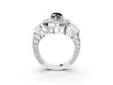 Platinum Fancy Black Marquise Cut Halo Milgrain Diamond Engagement Ring with Leaf Band and Four-Prong Setting_15
