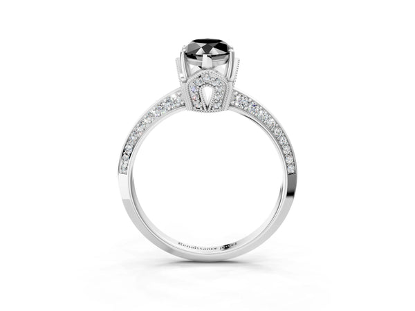 Platinum Marquise Graduated Pave Engagement Ring Setting for Black Center