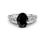 Platinum Fancy Black Oval Cut Brilliant Diamond Pavé Band with Six-Prong Setting_24