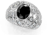 Platinum Fancy Black Oval Cut Brilliant Halo Pave Diamond Milgrain Ring_7