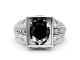Platinum Fancy Black Oval Cut Brilliant Milgrain Filigree Diamond Ring with Square Prong Setting_48
