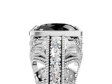 Platinum Fancy Black Oval Cut Brilliant Milgrain Filigree Diamond Ring with Square Prong Setting_53