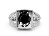 Platinum Fancy Black Oval Cut Brilliant Milgrain Filigree Diamond Ring with Square Prong Setting_54