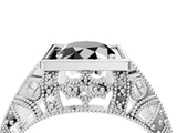 Platinum Fancy Black Oval Cut Brilliant Milgrain Filigree Diamond Ring with Square Prong Setting_58