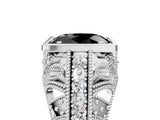 Platinum Fancy Black Oval Cut Brilliant Milgrain Filigree Diamond Ring with Square Prong Setting_59