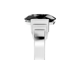 Platinum Fancy Black Oval Cut Brilliant Solitaire Diamond Ring with Channel Set Band and Bar Prong Setting_11