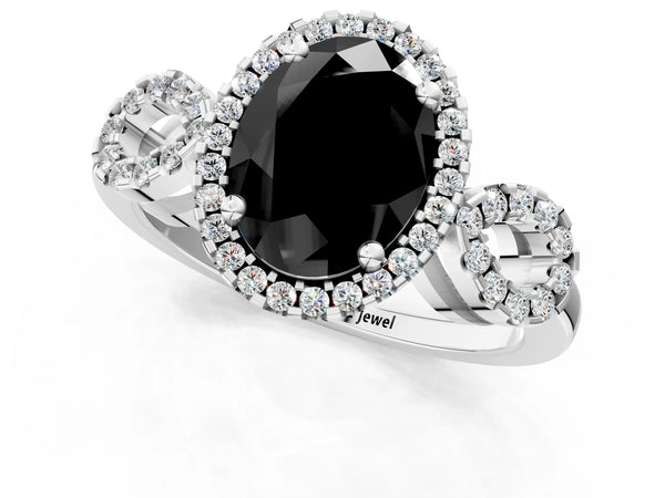 Platinum Oval Pave Infinity Halo Engagement Ring Setting for Black Center