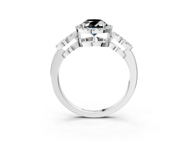 Platinum Oval Pave Infinity Halo Engagement Ring Setting for Black Center