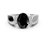 Platinum Fancy Black Oval Cut Diamond Channel Set Solitaire Ring with Four-Prong Setting_82