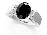 Platinum Fancy Black Oval Cut Diamond Channel Set Solitaire Ring with Four-Prong Setting_83