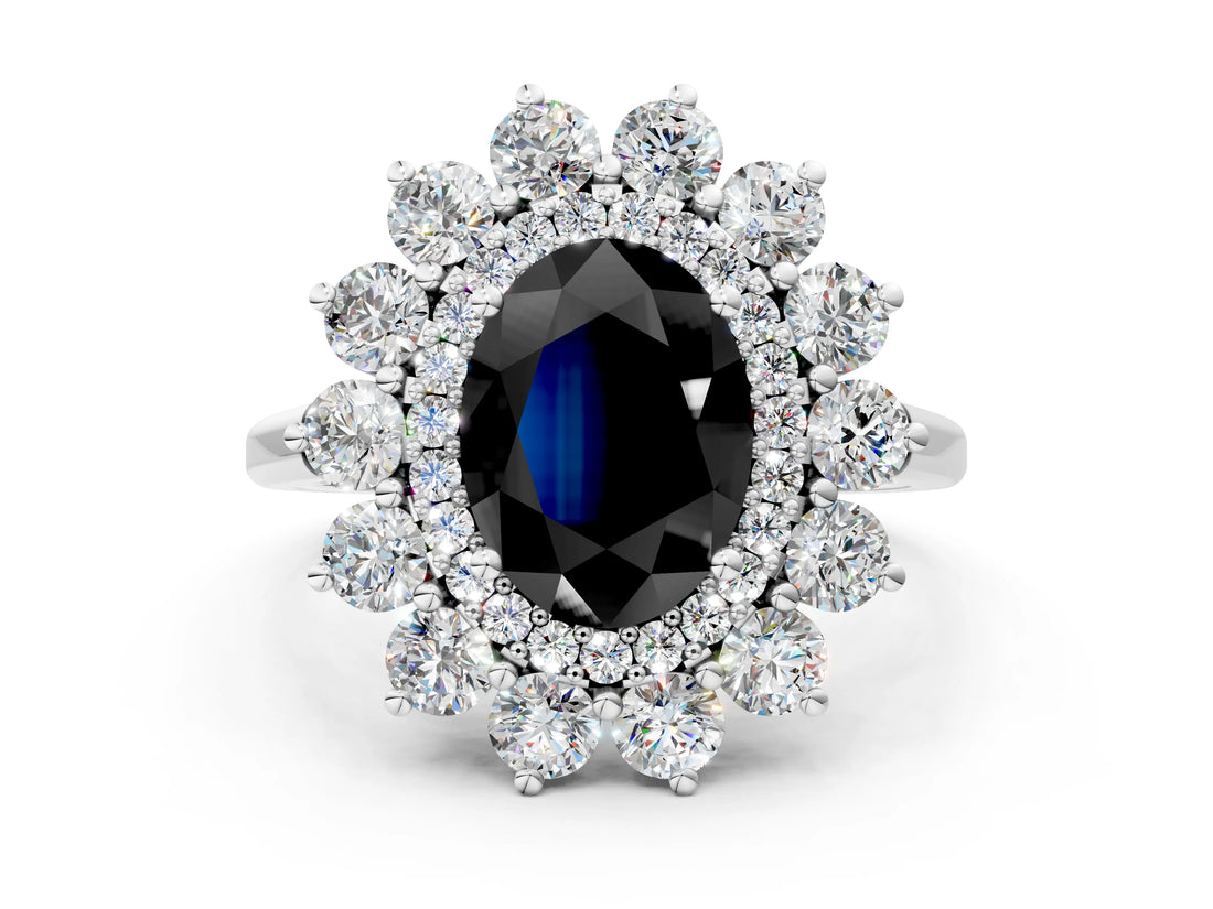 Platinum Fancy Black Oval Cut Diamond Floral Double Halo Engagement Ring with Prong Setting_175