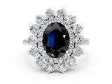 Platinum Fancy Black Oval Cut Diamond Floral Double Halo Engagement Ring with Prong Setting_175