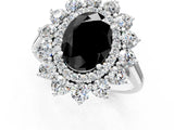 Platinum Fancy Black Oval Cut Diamond Floral Double Halo Engagement Ring with Prong Setting_176