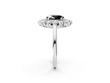 Platinum Fancy Black Oval Cut Diamond Floral Double Halo Engagement Ring with Prong Setting_177