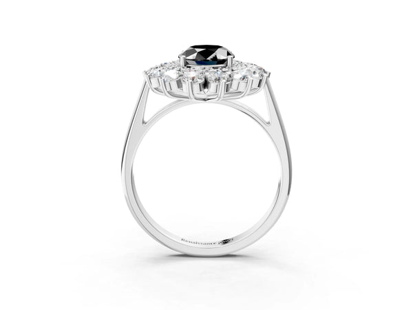 Platinum Oval Floral Double Halo Engagement Ring Setting for Black Center