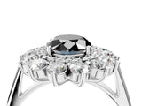 Platinum Fancy Black Oval Cut Diamond Floral Double Halo Engagement Ring with Prong Setting_179
