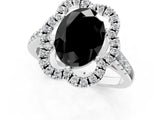 Platinum Fancy Black Oval Cut Diamond Floral Halo Split Shank Prong Setting Ring_37