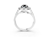 Platinum Fancy Black Oval Cut Diamond Floral Halo Split Shank Prong Setting Ring_39