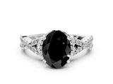 Platinum Fancy Black Oval Cut Diamond  Halo Twist Band Solitaire Prong Setting Ring_12