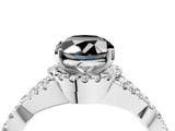 Platinum Fancy Black Oval Cut Diamond  Halo Twist Band Solitaire Prong Setting Ring_16