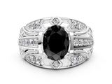 Platinum Fancy Black Oval Cut Diamond Pave Art Deco Split Shank Ring with Four-Prong Setting_12