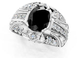 Platinum Fancy Black Oval Cut Diamond Pave Art Deco Split Shank Ring with Four-Prong Setting_13