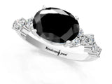 Platinum Fancy Black Oval Cut Diamond Scattered Round Accent Ring with Prong Setting_1