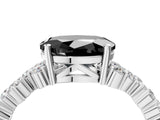 Platinum Fancy Black Oval Cut Diamond Scattered Round Accent Ring with Prong Setting_4
