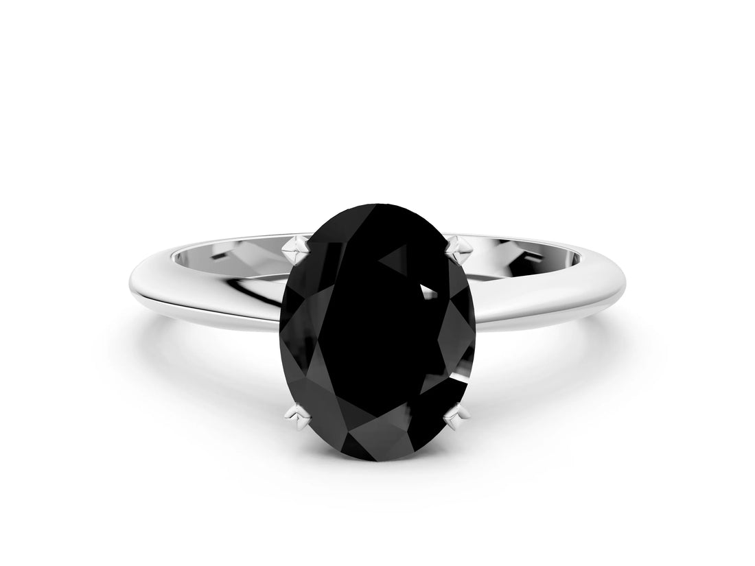 Platinum Fancy Black Oval Cut Diamond Solitaire Engagement Ring with Classic Band and Four-Prong Setting_12