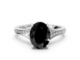 Platinum Fancy Black Oval Cut Diamond Solitaire Ring with Pavé Band and Prong Setting_12