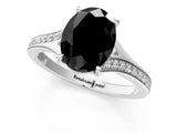 Platinum Fancy Black Oval Cut Diamond Solitaire Ring with Pavé Band and Prong Setting_13
