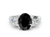 Platinum Fancy Black Oval Cut Diamond Three-Stone Engagement Ring with Prong Setting and Pavé Band_12