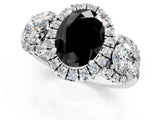 Platinum Fancy Black Oval Cut Diamond Three-Stone Halo Ring with Prong Setting and Pavé Accents_13