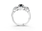 Platinum Fancy Black Oval Cut Diamond Three-Stone Halo Ring with Prong Setting and Pavé Accents_15